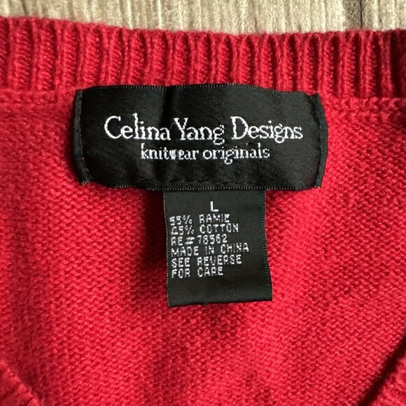 Vintage 90s Christmas Sweater Cardigan Womens Red Embroidery‎ Snowflakes L Boxy - Picture 7 of 9